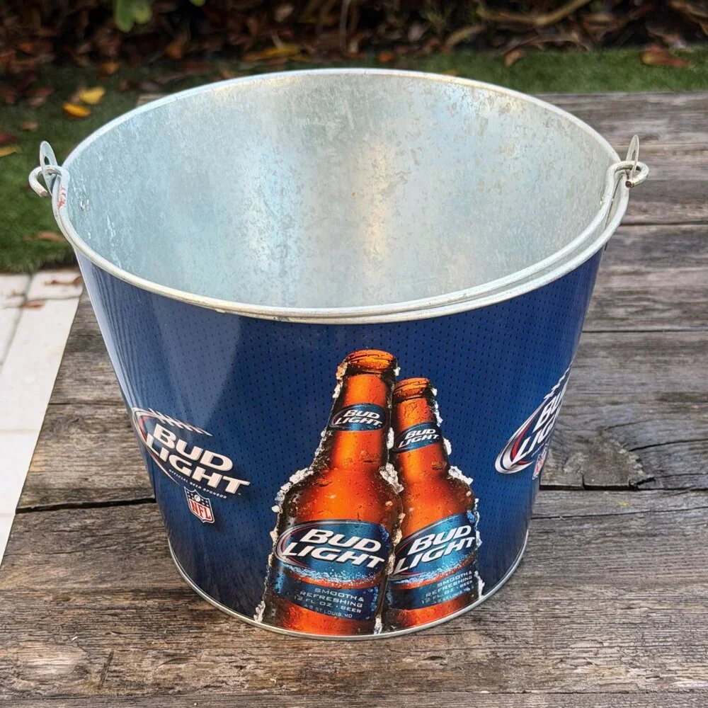 Official 2013 Bud Light NFL Sponsor Football Ice Bucket Metal Beer Pail - Used